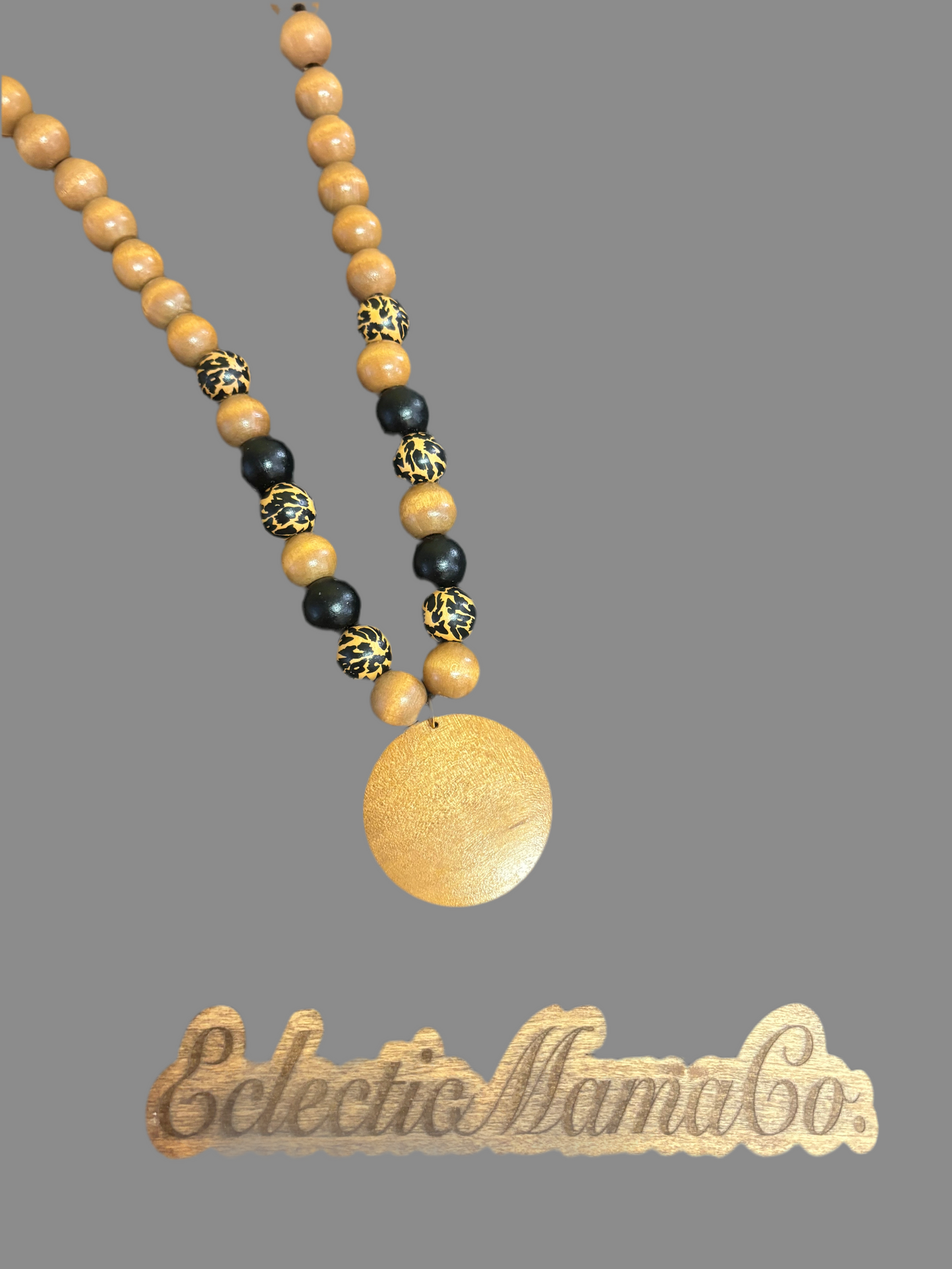 Leopard wood bead necklace