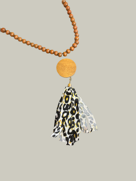 Leopard wood bead necklace