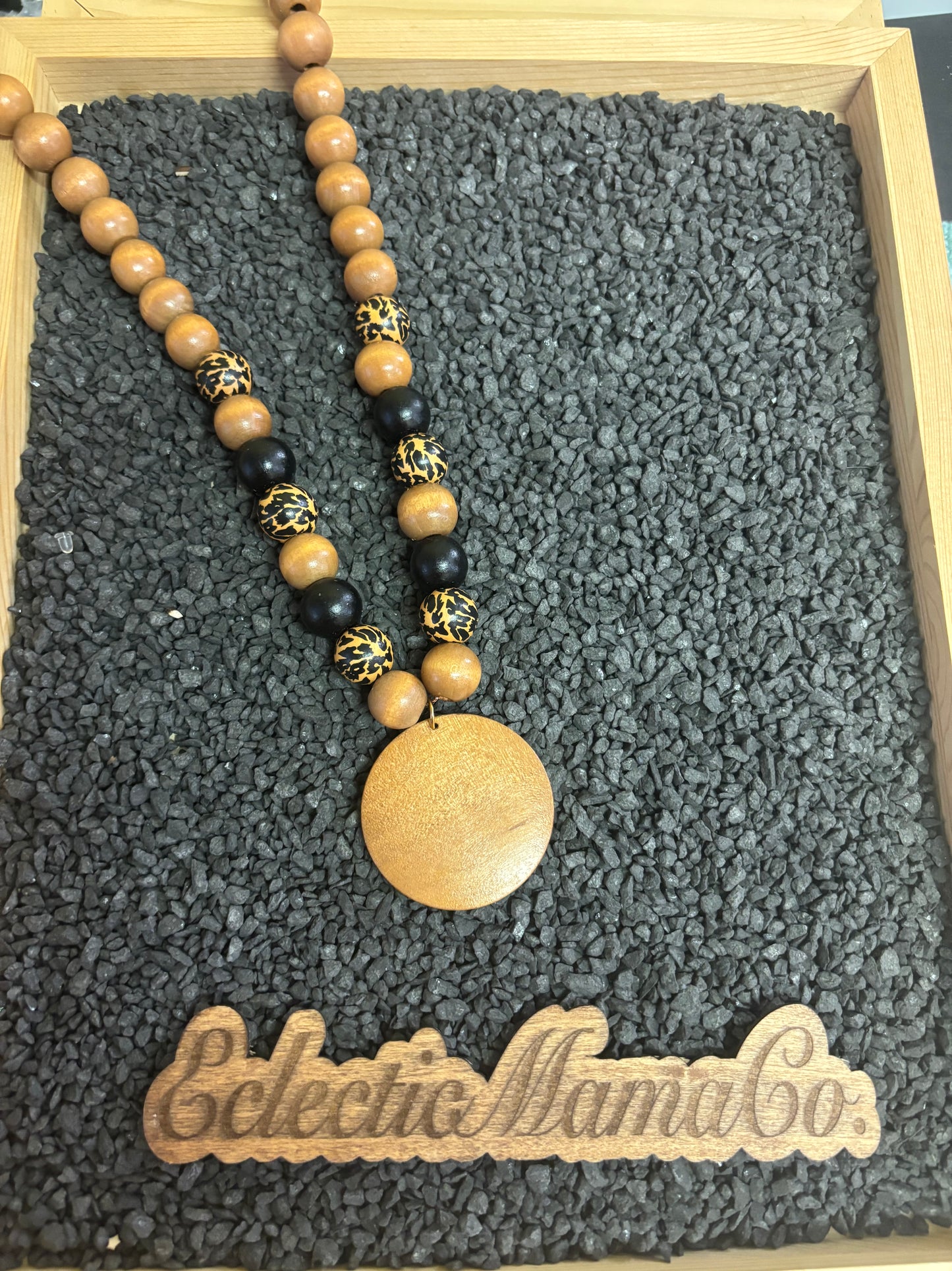 Leopard wood bead necklace